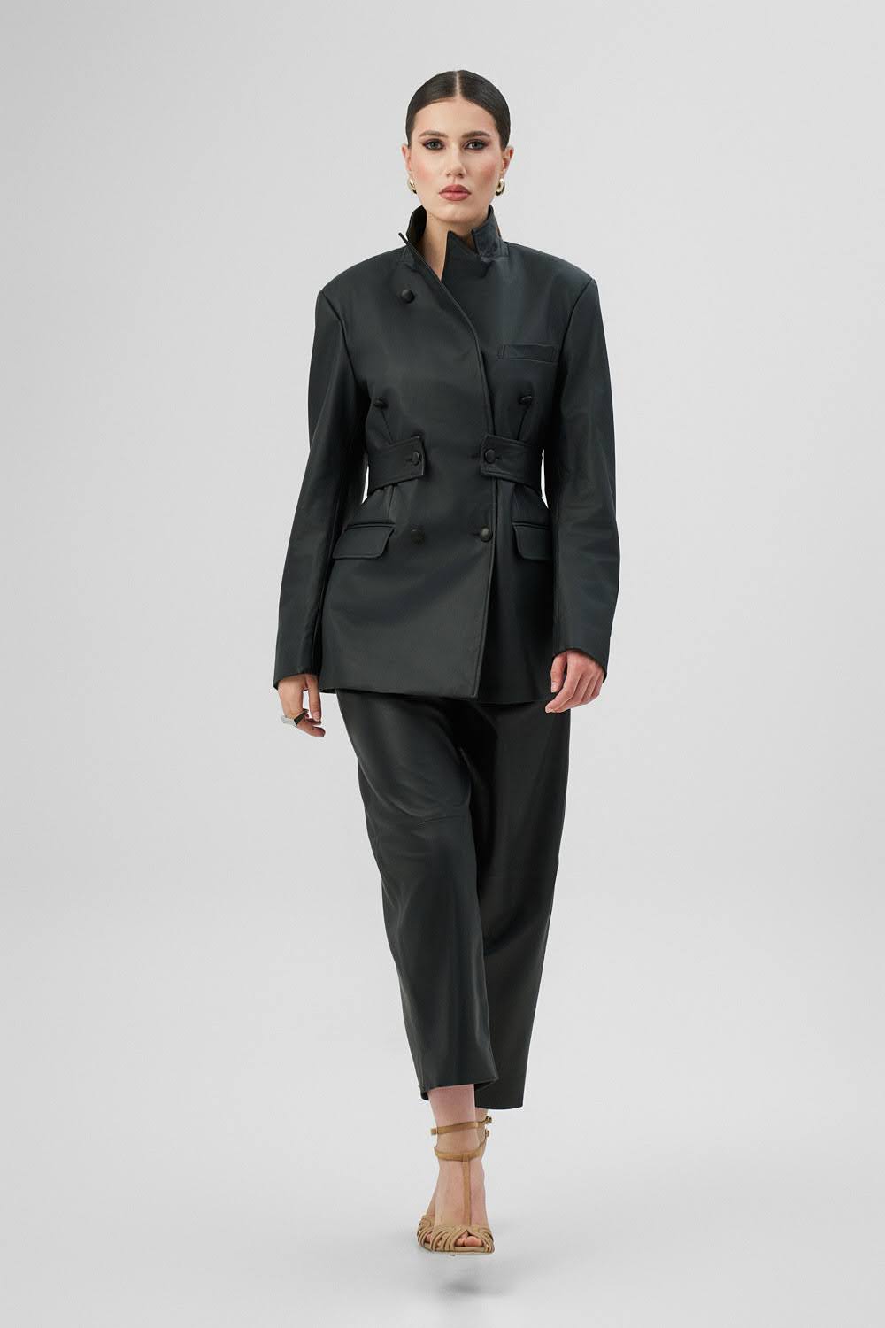 ANAIS Black Leather Jacket with Modular Stripe