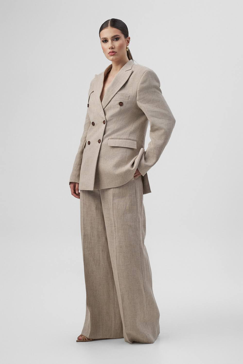 ANAIS Beige Linen Double-Breasted Jacket