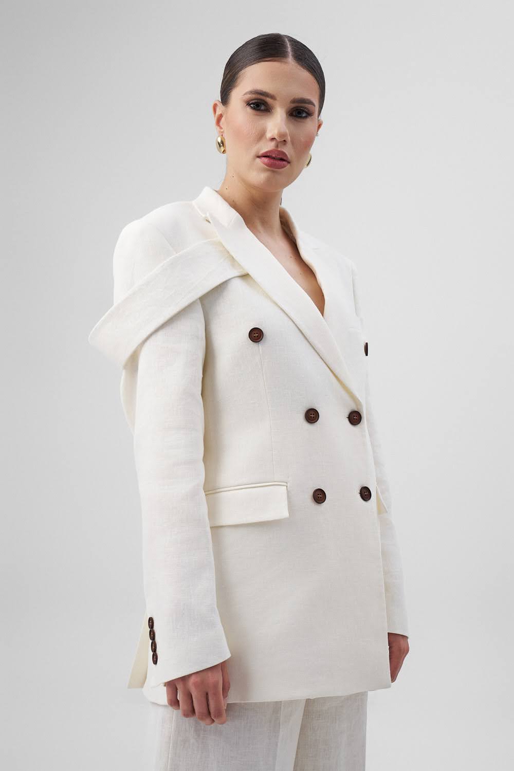 ANAIS White Linen Double-Breasted Jacket