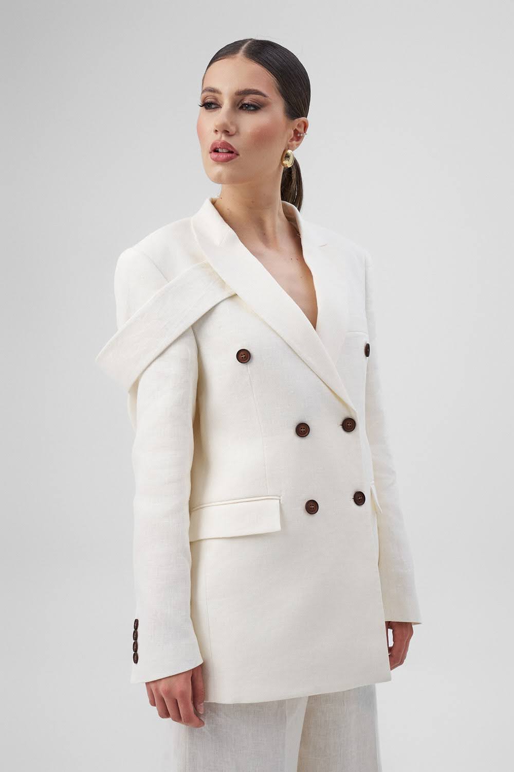 ANAIS White Linen Double-Breasted Jacket