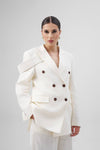 MARTINE White Linen Double-Breasted Jacket
