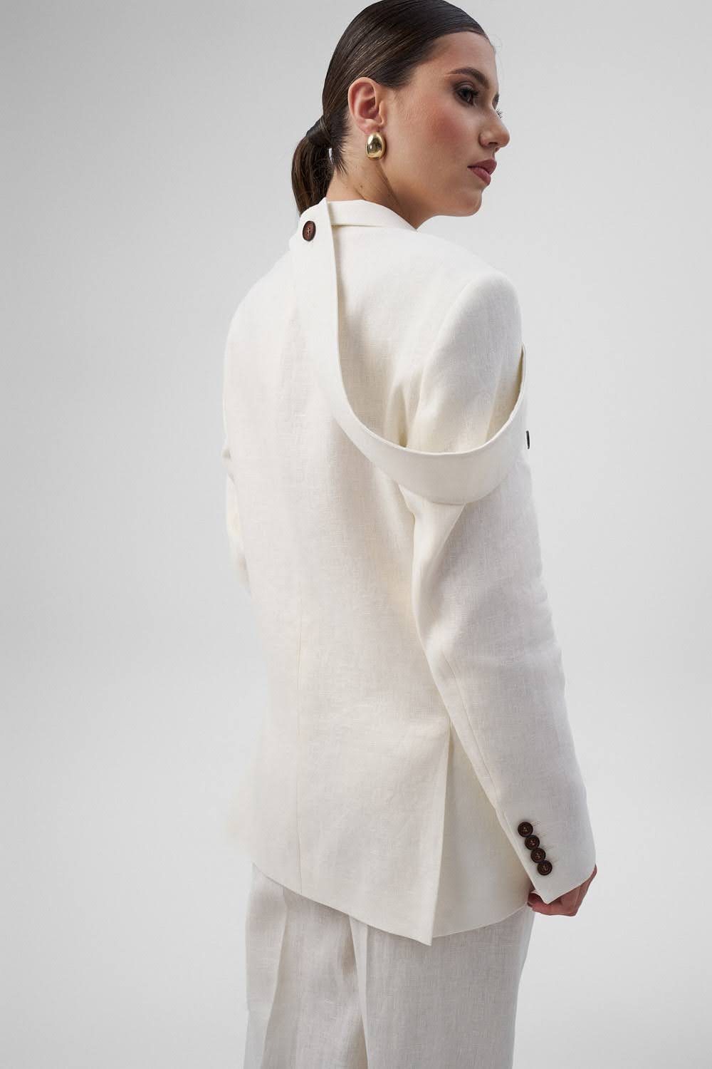 ANAIS White Linen Double-Breasted Jacket