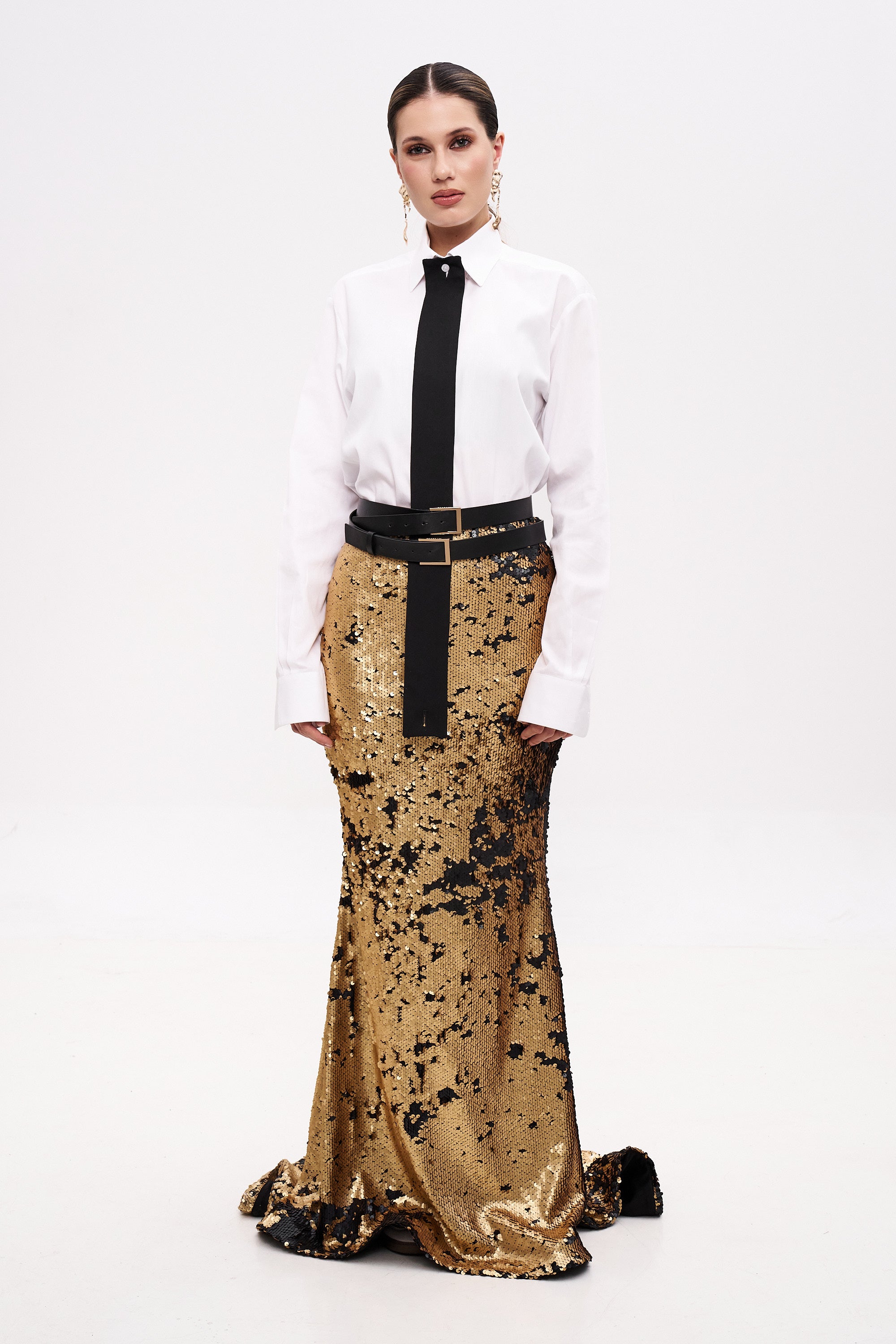 TORA Golden Sequin Skirt with Train