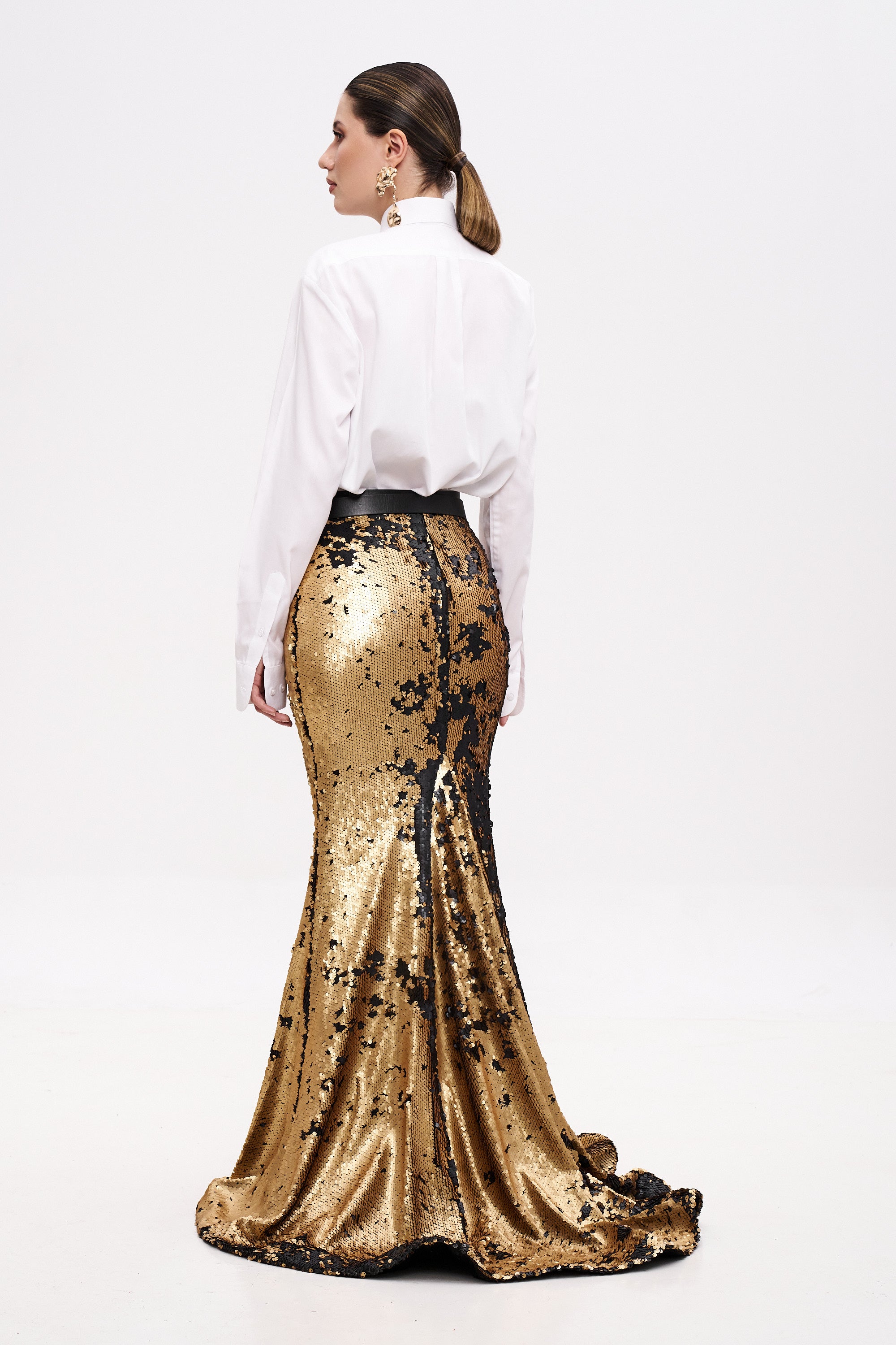 TORA Golden Sequin Skirt with Train