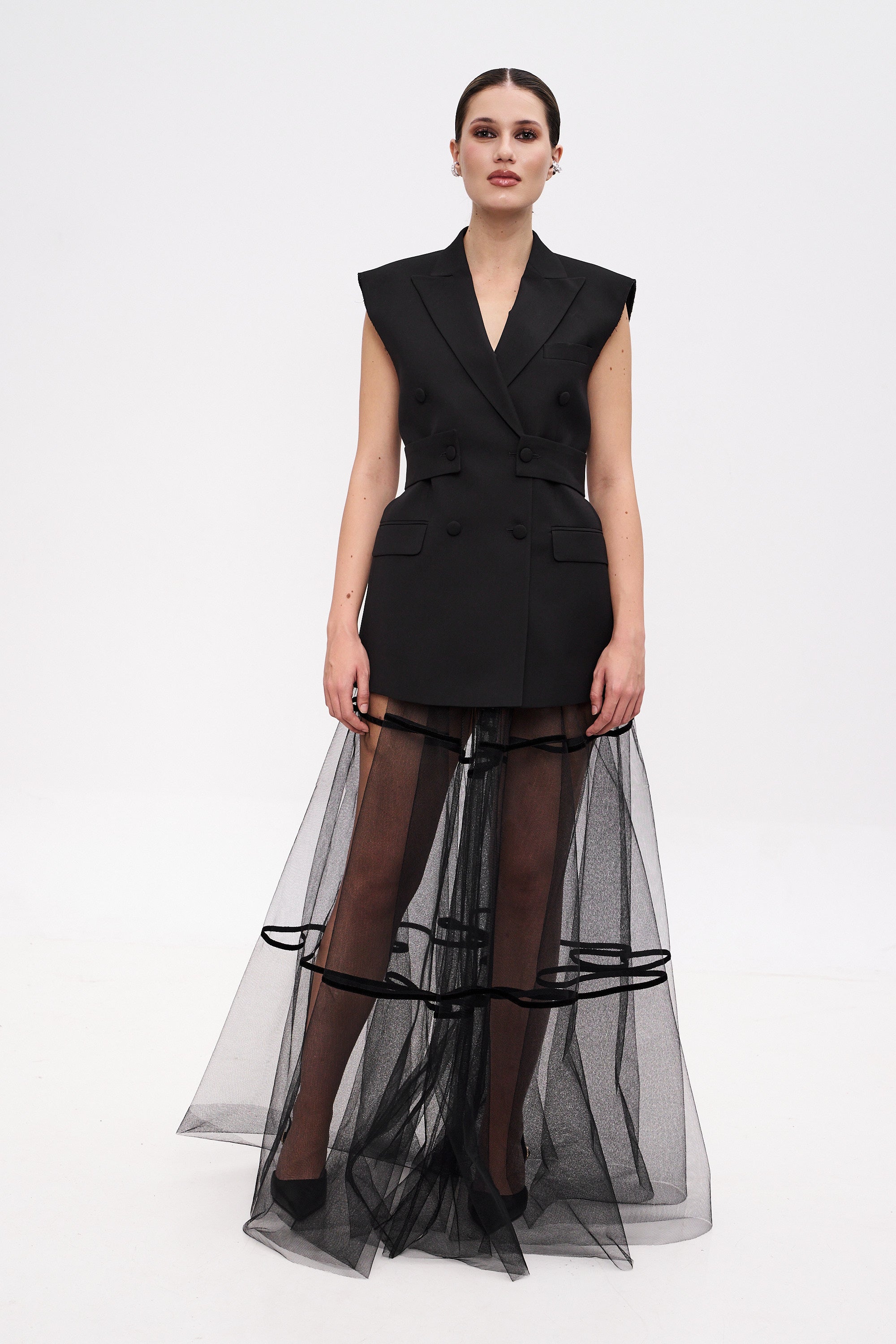PETRA Tulle Skirt with Velvet Stripes
