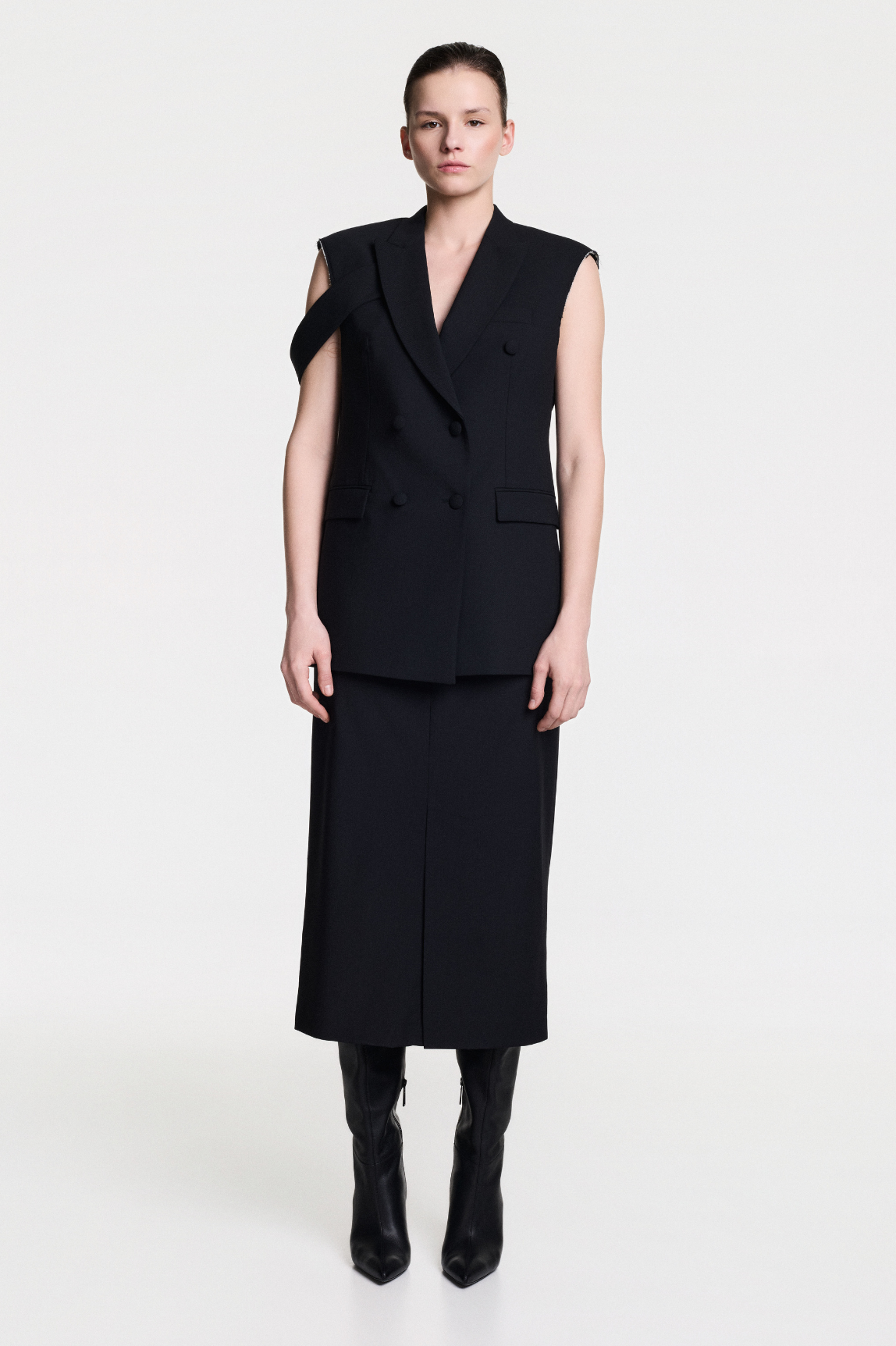 ANAIS-EVA Black Double-Breasted Sleeveless Jacket