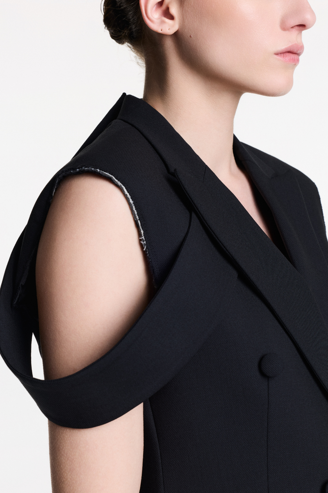 ANAIS-EVA Black Double-Breasted Sleeveless Jacket