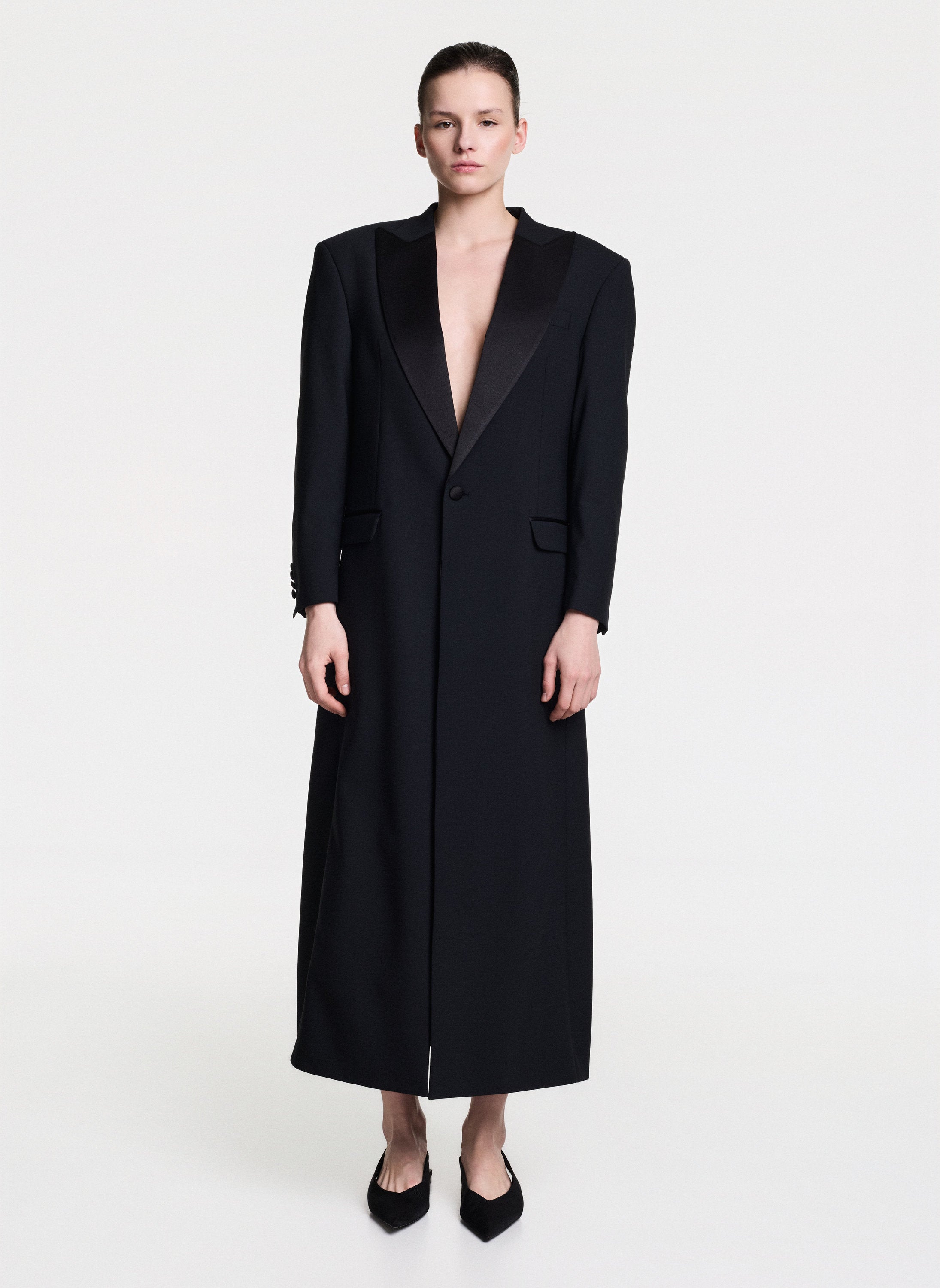 Long Satin Blazer Evening Dress