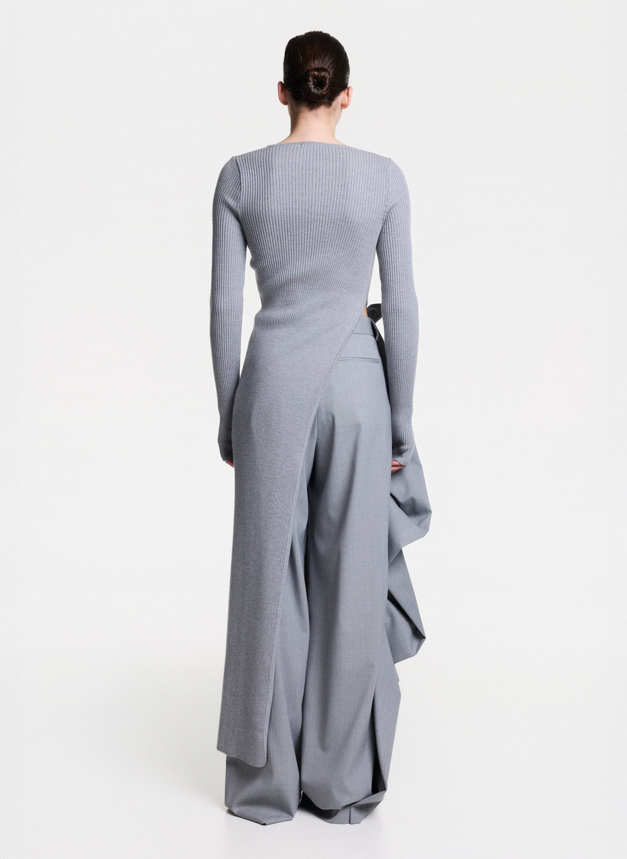 SOLENE Grey Wide Leg Trousers With Folded Details