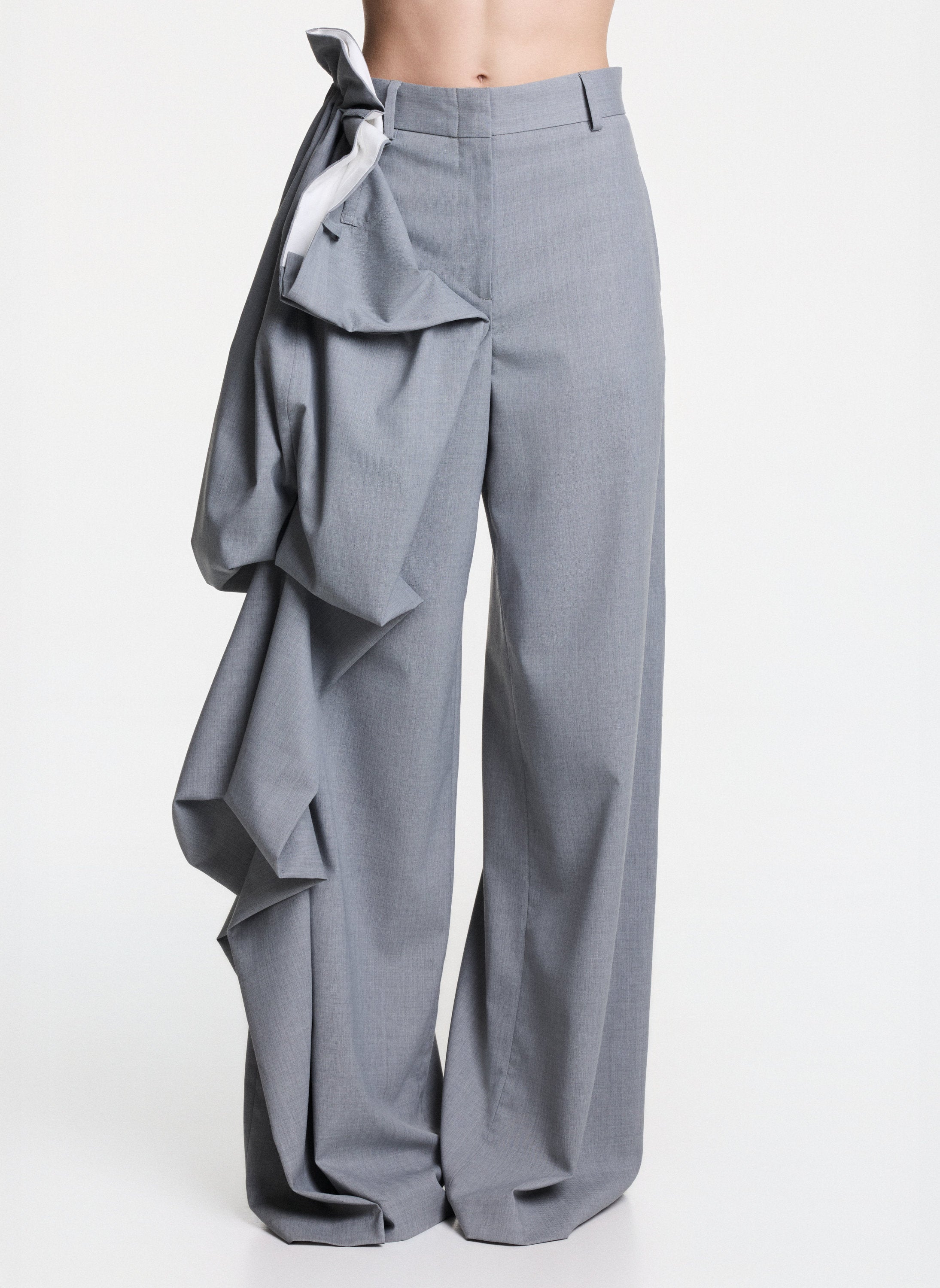 SOLENE Grey Wide Leg Trousers With Folded Details