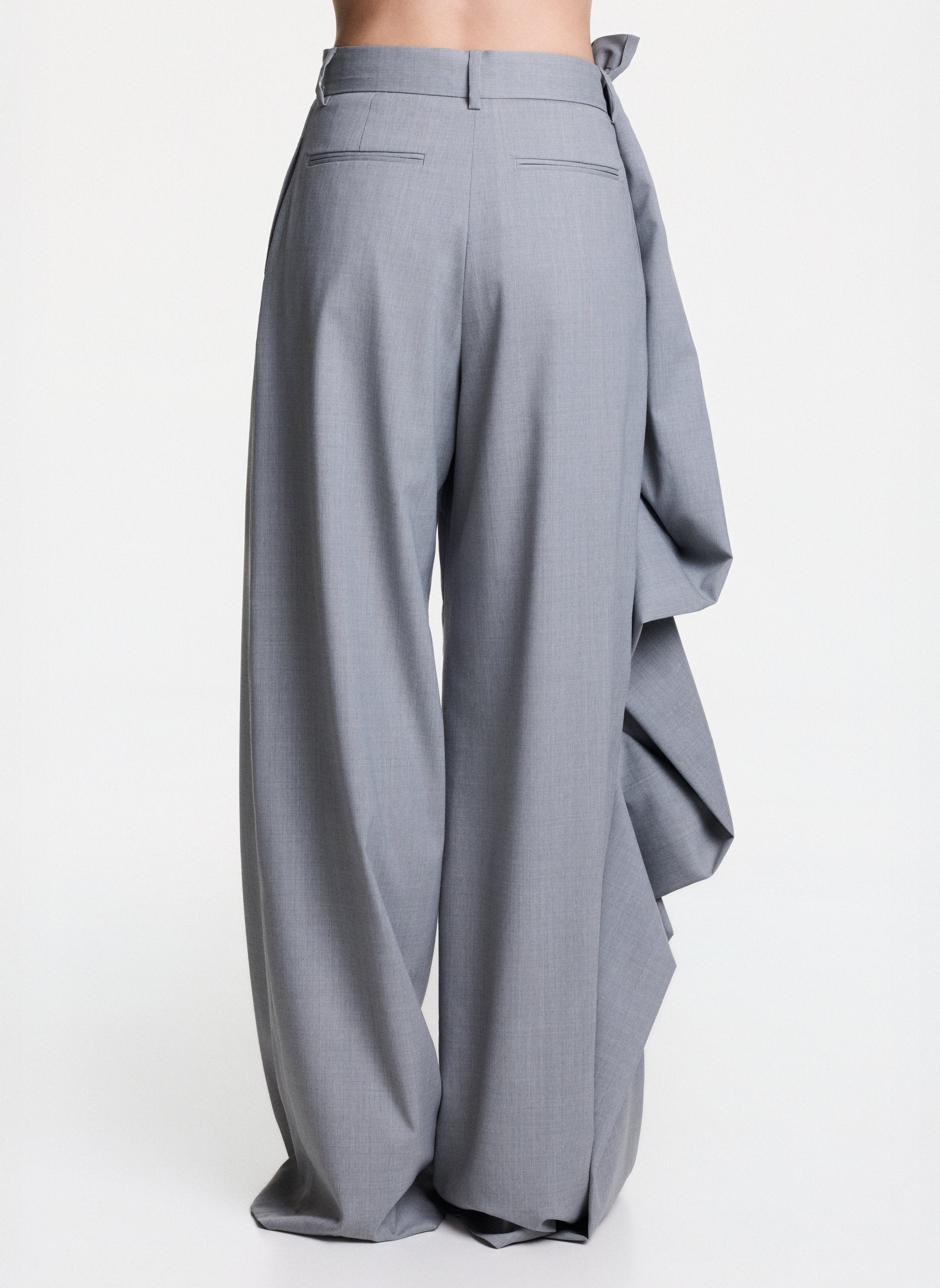 SOLENE Grey Wide Leg Trousers With Folded Details