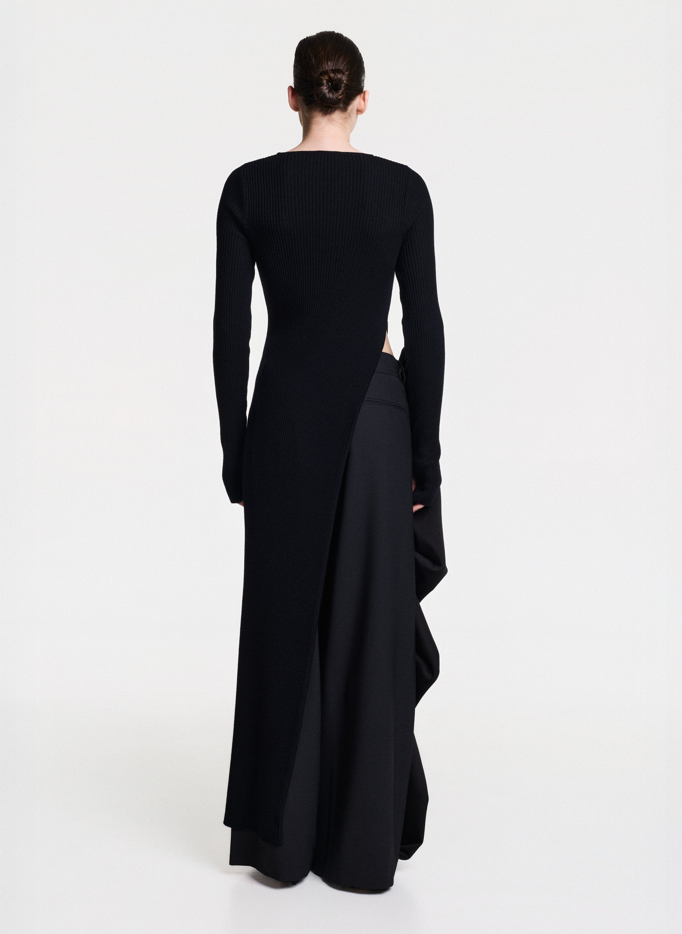 Black Long Knitted Top With Side Cut