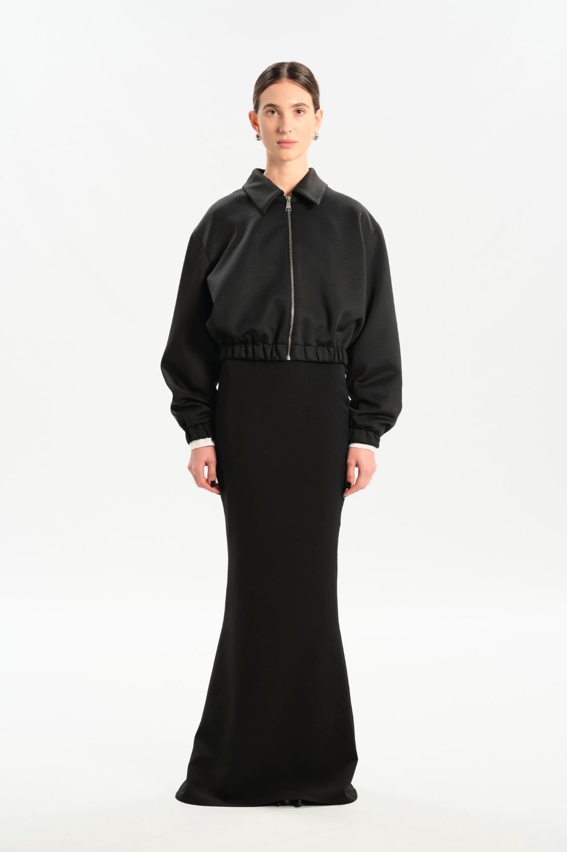 PATRIZIA Black Techno Neoprene Bomber Jacket