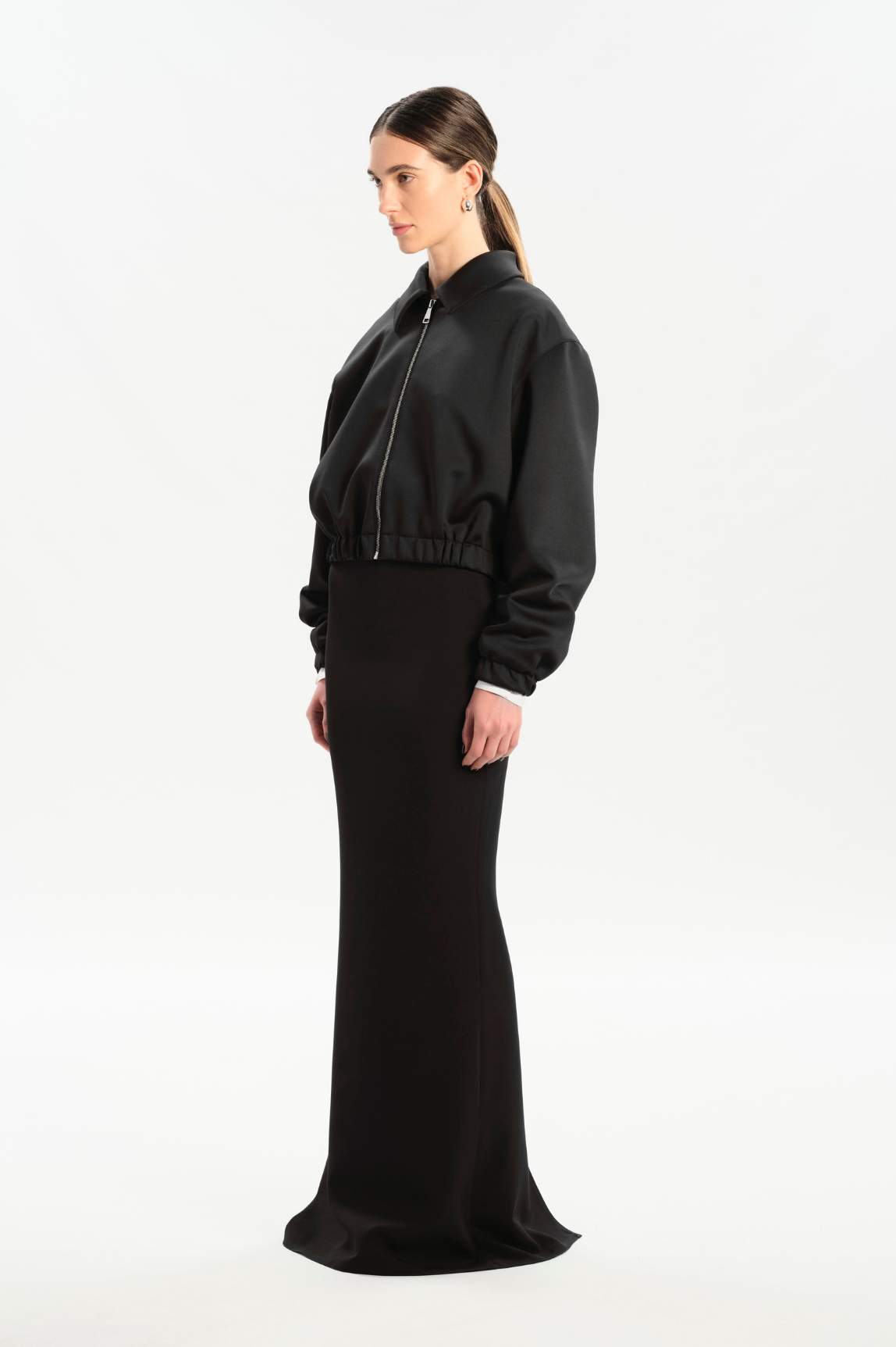 PATRIZIA Black Techno Neoprene Bomber Jacket