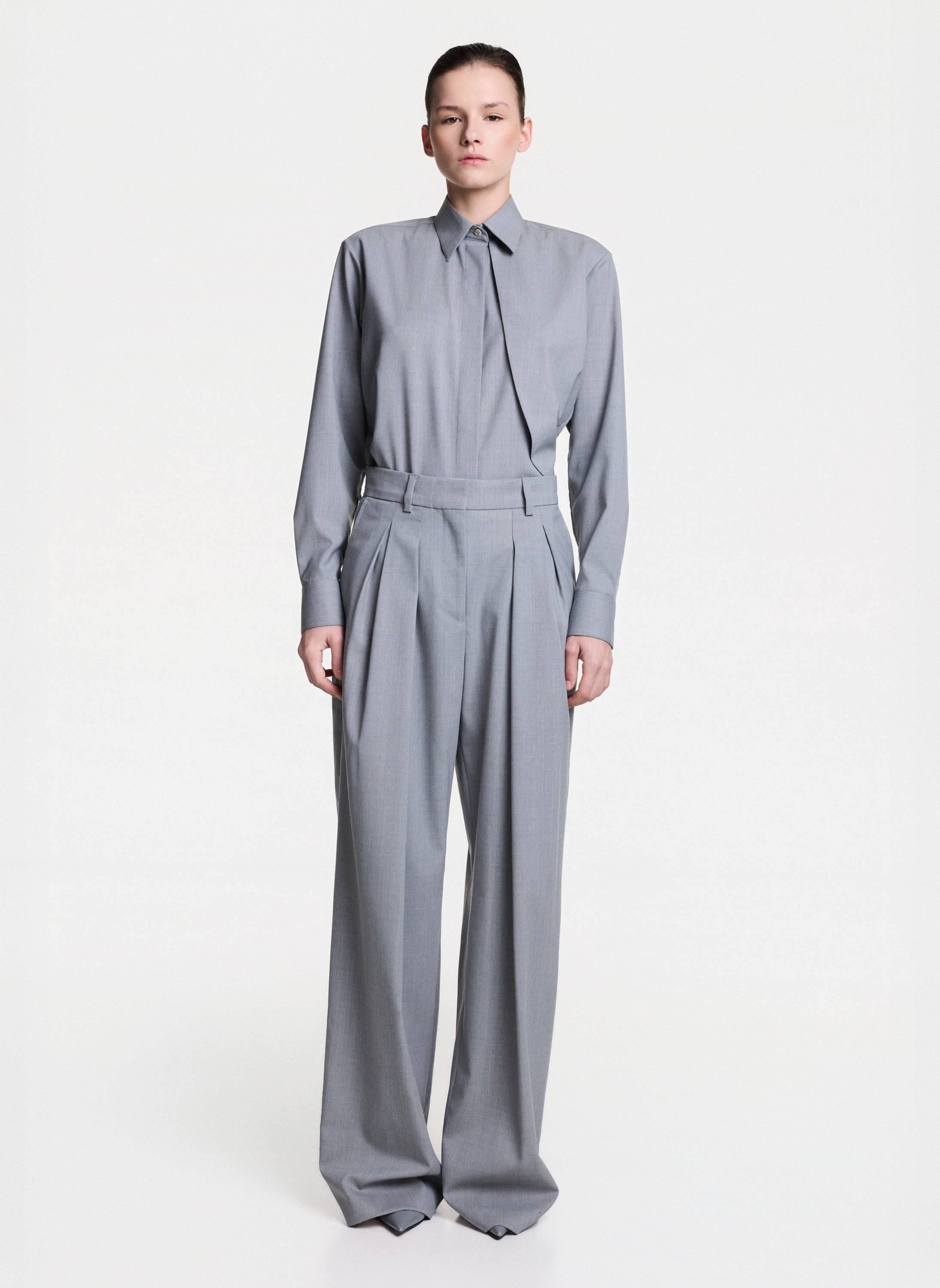 VALENTINA Grey Tailored Trousers With Pleats