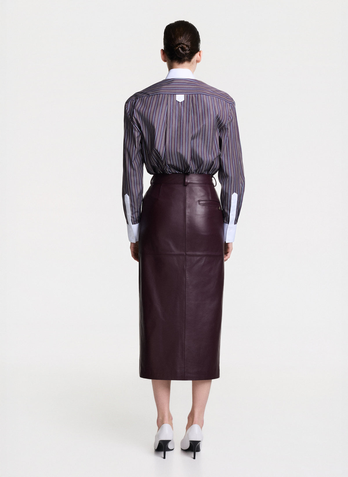 Natural Leather Burgundy Midi Skirt With Front Slit