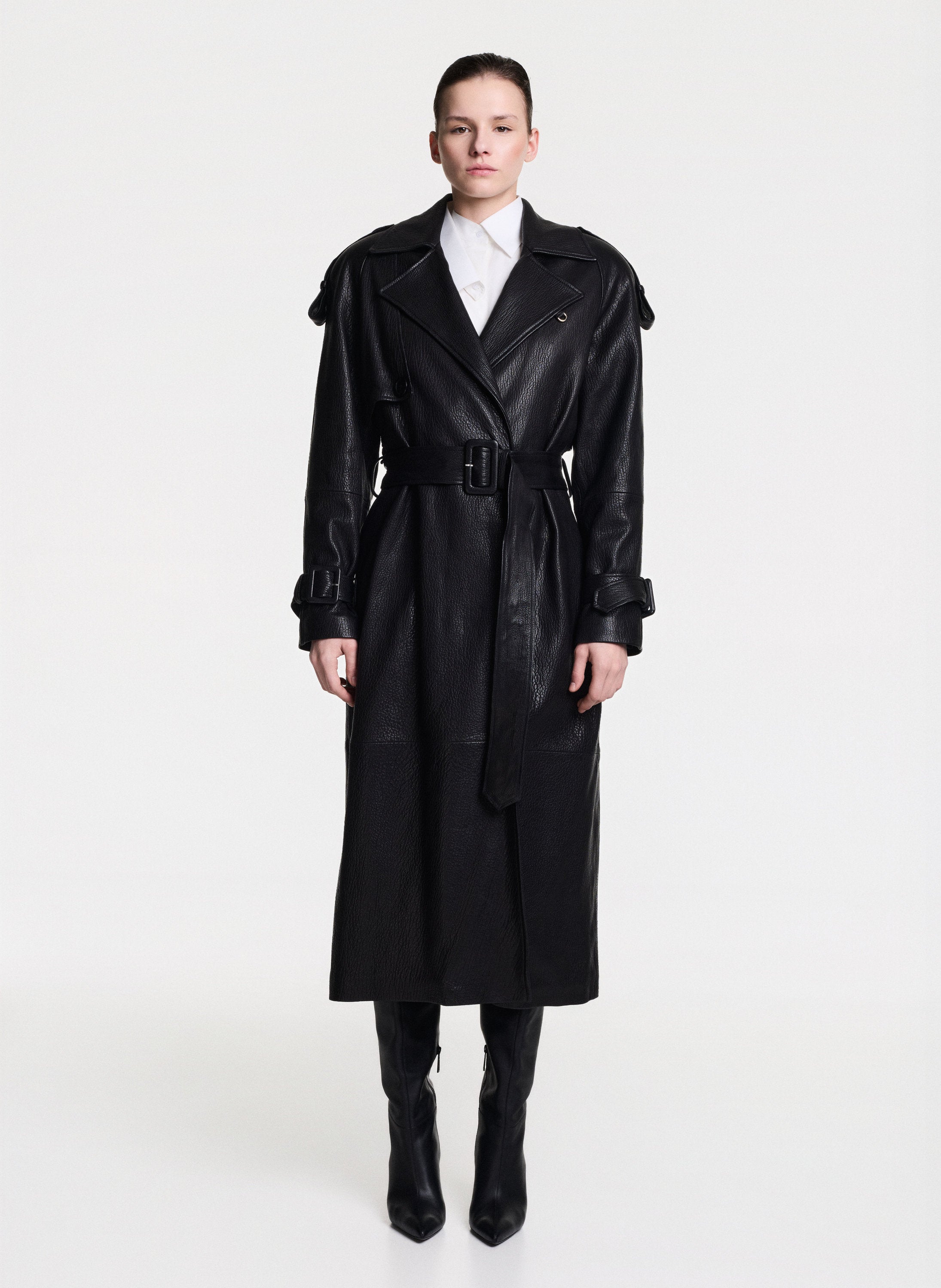 Long Leather Trench Coat