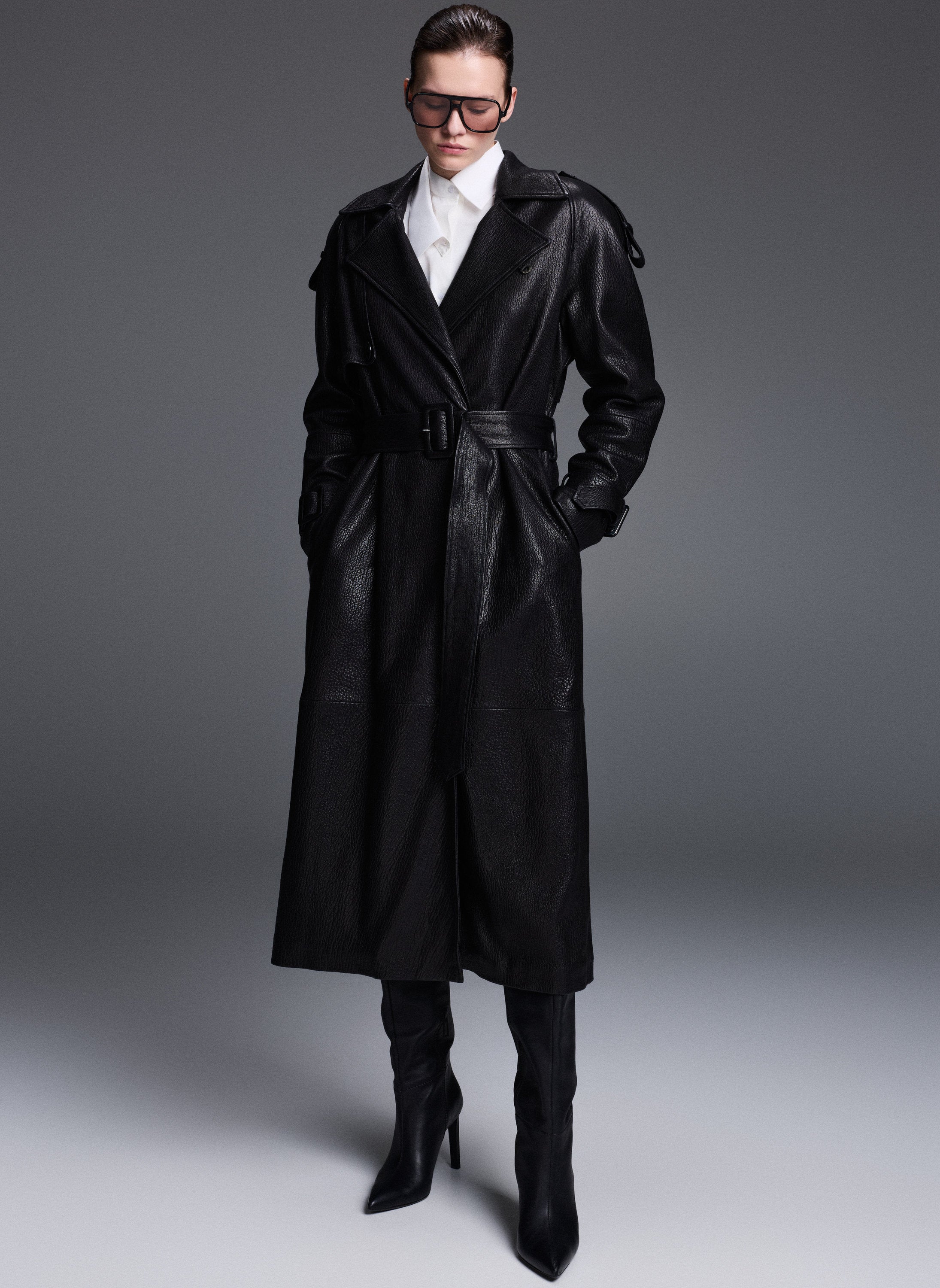 Long Leather Trench Coat