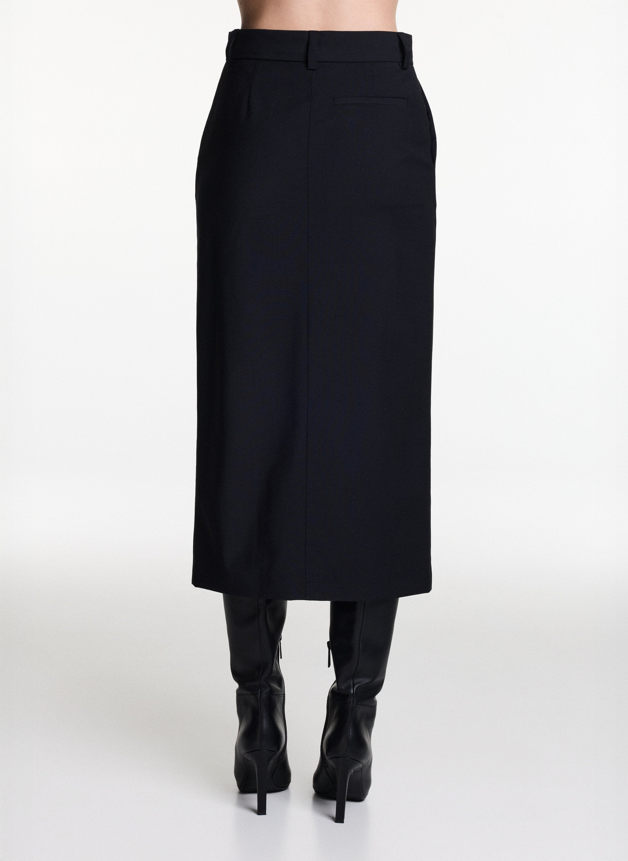 Black Midi Skirt With Front Slit