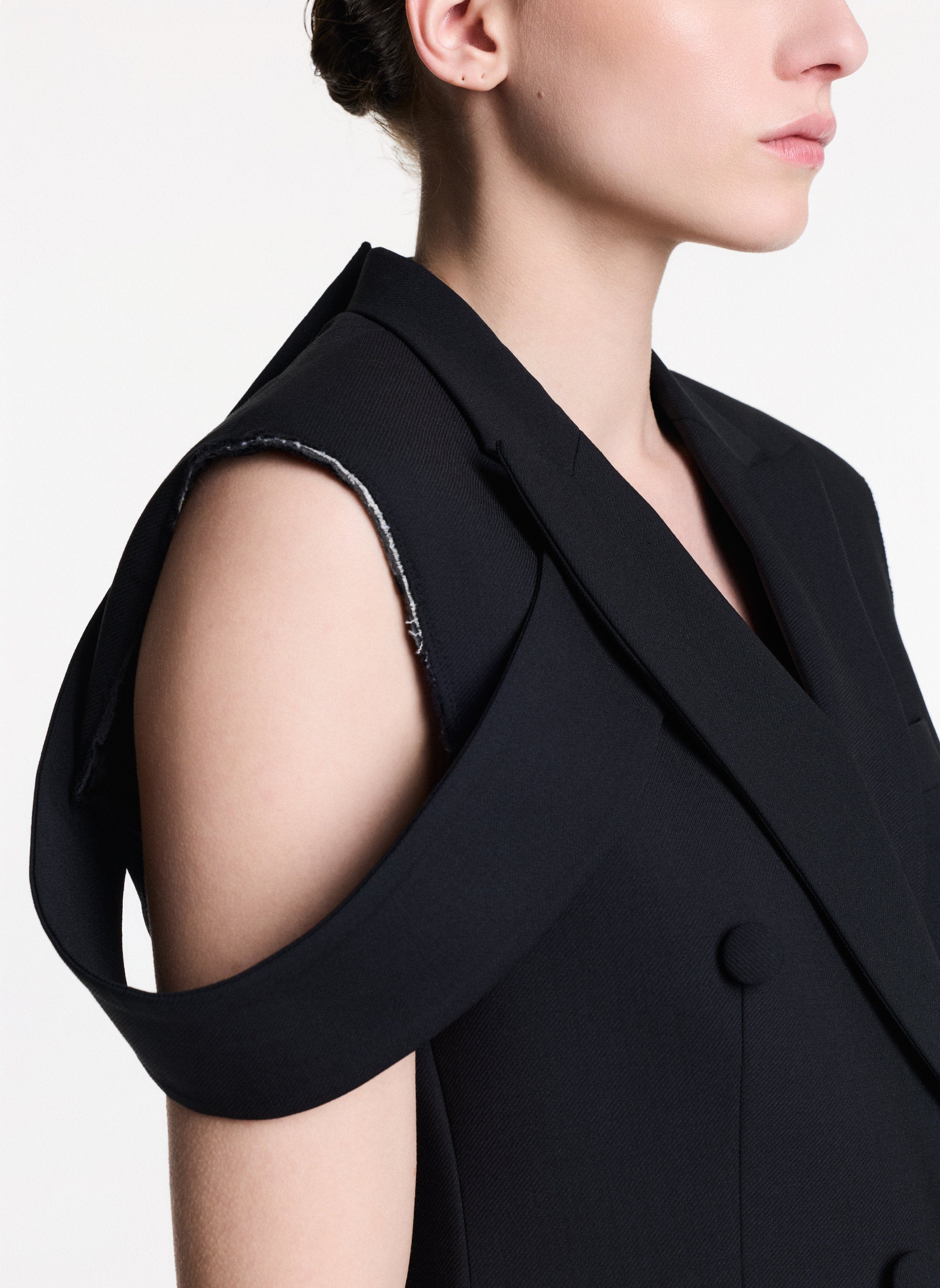 Double-Breasted Sleeveless Jacket With Shoulder Strap
